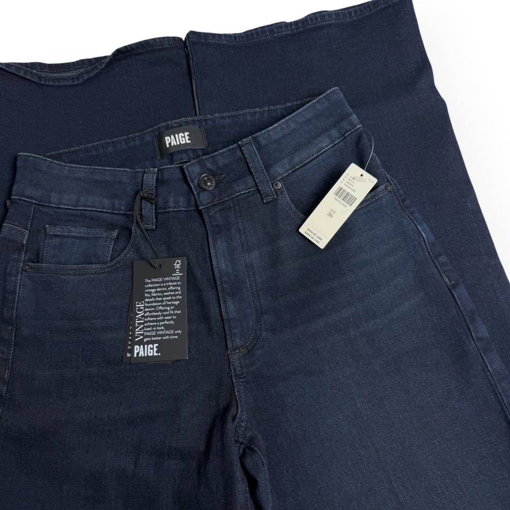 PAIGE Wide Leg Sasha Jeans NWT 32" Sz 26 Dark Wash Relaxed Anthropologie $259 - Picture 7 of 14